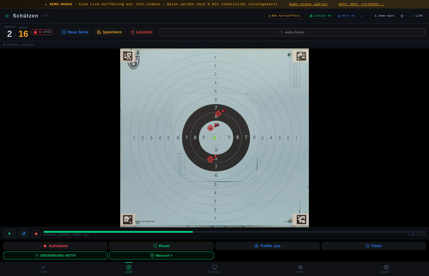 Live-Tab mit Treffer-Markern